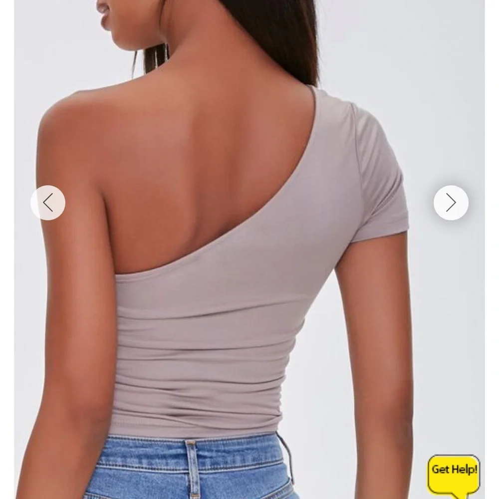 New Taupe Ruched One-Shoulder Crop Top Tank - Picture 4 of 4